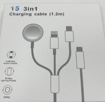 Panda-tech Câble Aluminio 3 En 1 San Fil Charging+iOS+Type C 2.5W 3A